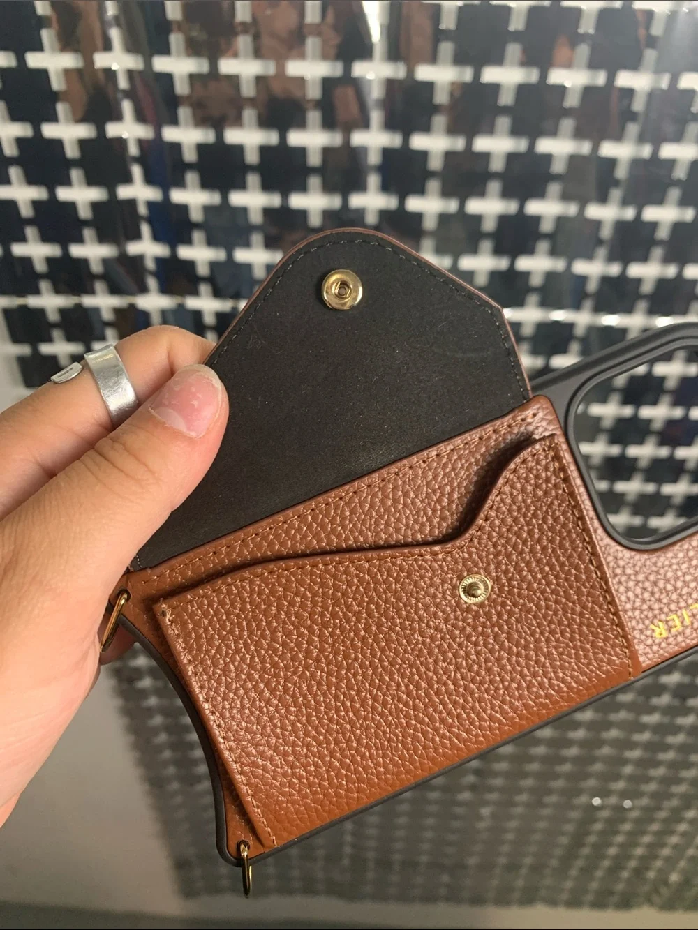 Bandolier Brown Leather Cardholder iPhone 15 Pro Case with Gold Accent